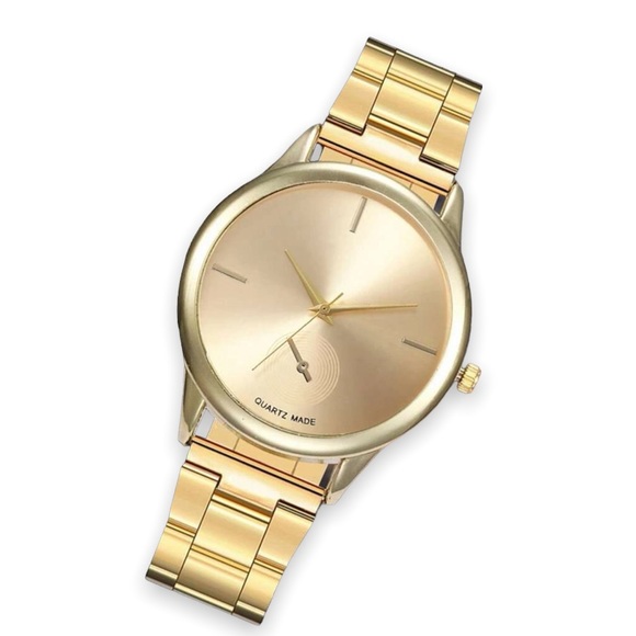 Accessories - New Luxury Gold Unisex Minimalist Round Pointer Quartz Made Chain Link Watch